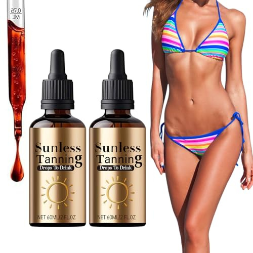 Gouttes Autobronzantes A Boire,Sunless Tanning Drops To Drink,60ml Gouttes Bronzantes Sans Soleil,Santé Et Pigmentation De La Pea, Rapide Bronzage, Tous Types De Peau(2 Pièce)