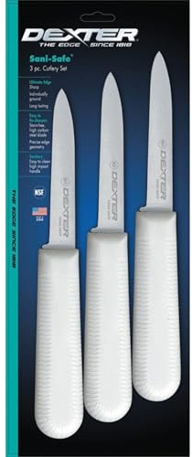 Dexter-Russell Sani-Safe 3-Pack of 3¼ Paring Knives, Slip-Resistant White Handles, Durable DEXSTEEL Blades – Ideal for Precise Peeling & Carving Fruits and Vegetables, NSF Certified