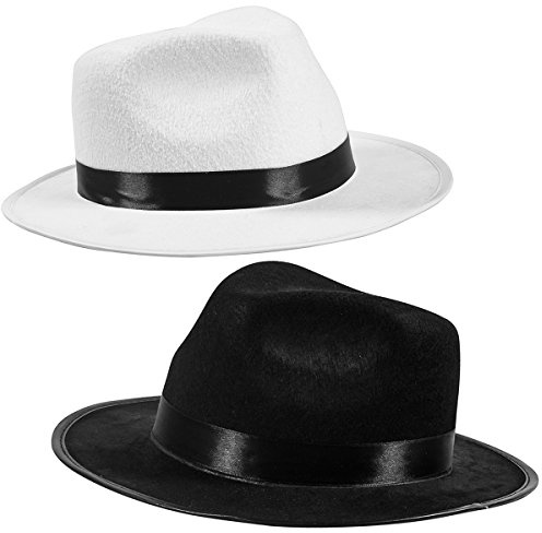 Funny Party Hats Black Fedora Hats for Men - Gangster Party Hats - Classic Mobster Mens Gangster Costume Accessory - 2 Pack Black & White
