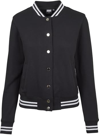 Urban Classics Damen Collegejacke Sweatjacke Ladies College Sweat Jacket TB1990, Gr. X-Small (Herstellergröße: XS), Schwarz (Blk/Blk 00017)