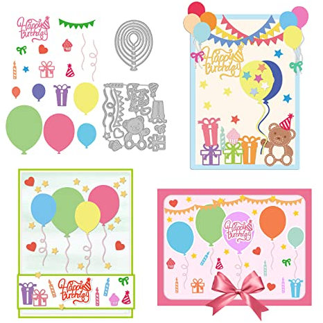 INFUNLY 19 teile/Satz Luftballons Die Cuts Alles Gute Zum Geburtstag Luftballons Schablonen Set Die Cut Für Kartenherstellung Party Geschenk Schablonen Für DIY Scrapbooking Prägung