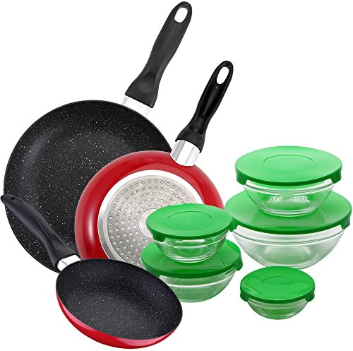 PACK DE 3 SARTENES SAN IGNACIO Ø16CM Ø20CM Ø24CM + SET DE 5PC BOLES CON TAPA VERDE