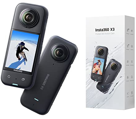 Insta360 X3 Waterproof 360 Action Camera, 1/2 48MP Sensor, 5.7K 360 Active HDR Video 72MP 360 Photo, 4K Single-Lens, 60fps Me Mode, Stabilization, 2.29 Touchscreen, AI Editing, Live Stream (Renewed)