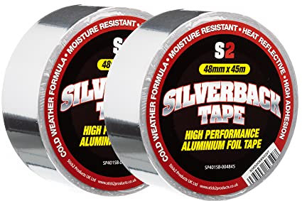 STICK2 SILVERBACK ALUMINIUM FOIL COLD WEATHER ADHESIVE HEAT AND LIGHT REFLECTIVE FOIL TAPE MULTIPLE SIZE VARIATIONS AVAILABLE (2, 48mm wide)
