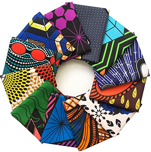 Qililandiy 12 Stück Afrikanischer Stoff Ankara Wachs Druck Stoff Zufällig 50 x 40cm Nähstoffe mit verschiedenen Muster Patchwork DIY Stoffpaket für Nähen Handwerk Deko
