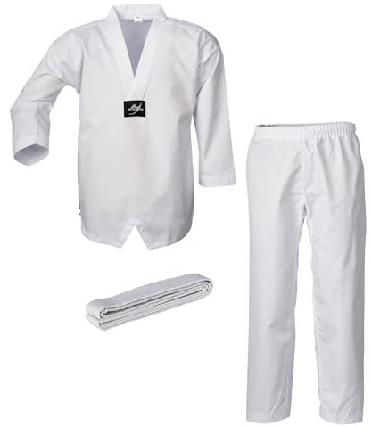 Ju-Sports Taekwondo Anzug Bonsai pro Weiß 150 I Dobok Taekwondo speziell für Kinder & Einsteiger I Taekwondo Kimono inkl. weißem Gürtel I Hose mit Kickzwickel I 100% Baumwolle