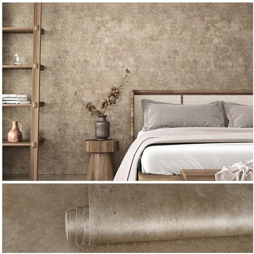 VEELIKE Papier Peint Effet Béton Marron Vintage Papier Peint Industriel Metal Rouille Rouleau Adhesif Decoratif Loft Chambre Vinyle Adhesif Métallique Ciment Brun Salon Salle de Bain 40cm x 300cm