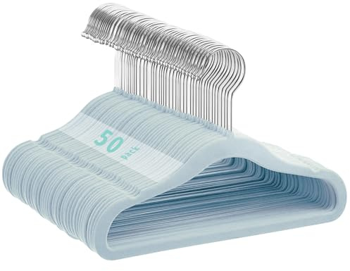 MangoKit Perchas de Terciopelo Antideslizantes para Niños,Ultradelgadas para Bebé Que Ahorran Espacio,Gancho Giratorio de 360 Grados,Robusta Percha para Ropa de Bebé 50 Paquetes (28cm,Azul)