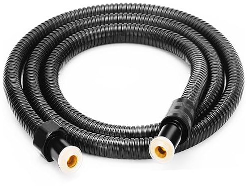Flexible de douche noir 2,5m acier inoxidable flexibilite superieure avec renfort resistant a la torsion et a l'usure compatibilite universelle tuyau douche noir