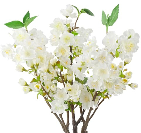 BANTI Fleurs artificielles au printemps, branches artificielles et fleurs décoratives de pêche, blanches, en soie