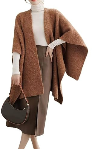 LIUYUYOUGO Coprispalle Donna Elegante,Donne Cardigan Poncho Mantello Oversize Scialle Avvolgente Coperta Invernale Morbida Lana Misto Mantello Lavorato A Maglia Peloso Aperto Davanti Sciarpa Cappott