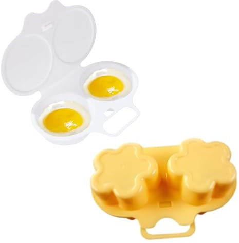 GegXcn 2PCS Microwave Egg Poacher, Double Cups Eggs Boiler, Reusable Poached Egg Maker for Omelettes, Tortillas & Cakes, Kitchen Gadget, Quick Low-Calorie Breakfast Cooker