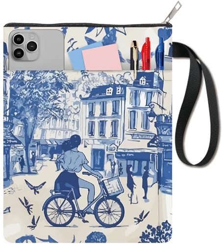 CRASPIRE Funda para Libro de 11x8.6 Pulgada con Diseño de Pájaros Y Árboles París Funda Protectora para Libros Bolsillo Lavable con Asa Y Cremallera Amantes los Lectores Cuadernos Regalos Amigos