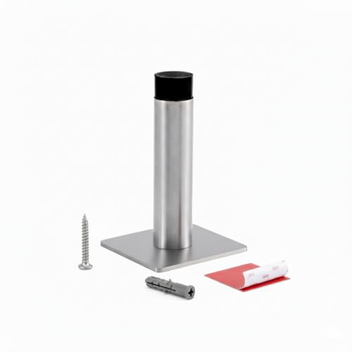 Långt dörrstopp – 1-pack – silver – 2-i-1-installation med 3M VHB självhäftande tejp eller skruvar, golv- och väggmonterat dörrstopp