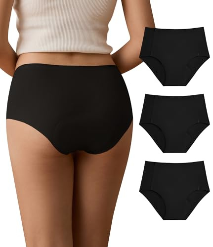 SHARICCA perioder underkläder stark blödning hög midja periodiska underkläder sömlösa trosor damer läckagesäkra menstruationsunderkläder 40 ml, Svart 3p01, XL