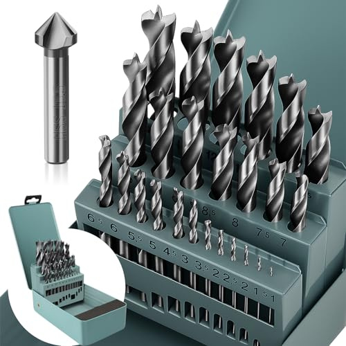 Bohrer Set 26tlg.1-13mm Metallbohrer Kegelsenker Set,25tlg.HSS-G Spiralbohrer für Metall,Stahl,Eisen,Weich Holz,Steinbohrer Holzbohrer Präzisionsbohrer