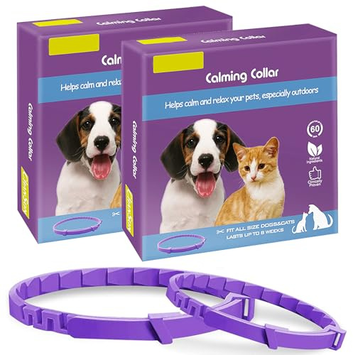 Omnikryp 2 Pezzi Collare Calmante per Cani, Collare Calmante per Gatti, Collari per Cani Antistress 60 Giorni, Regolabile, Lenisce L'irritabilità e Lo Stress, Impermeabile (62cm, 38cm)