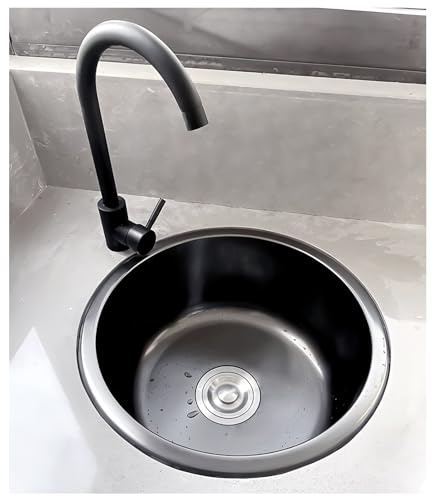 Fregadero de cocina de acero inoxidable negro de 28 cm, cuenco individual con accesorios de drenaje y desbordamiento, perfecto para cocina, bar, cuarto de servicio, diseño empotrado y bajo montaje