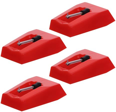 VILLCASE Aiguilles de Phonographe Rouges 4pcs en Plastique et Aluminium pour Platine Vinyle, Compatibles Tourne-disques à Tension, Accessoire Pratique pour Gramophone
