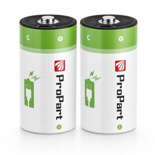 2 Pezzi Batterie C Ricaricabili al Litio USB-C 1,5V 7200mWh – Pile Ricaricabili Batterie C ricarica fino a 1500 volte – con Cavo di Ricarica Tipo C