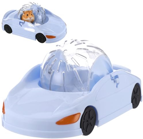 Hamster träningshjul med transparent boll, 3 lägen hamster bil löparhjul, liten boll bil rolig träningsleksak för vuxen dvärg gerbil, blå
