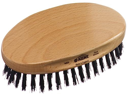 Kent MG2 Boar Bristle Hair Brush for Men, Military Brush with Natural Boar Bristles for Mens Grooming for All Hair Types, 360 Wave Brush Travel side for beard and mustache