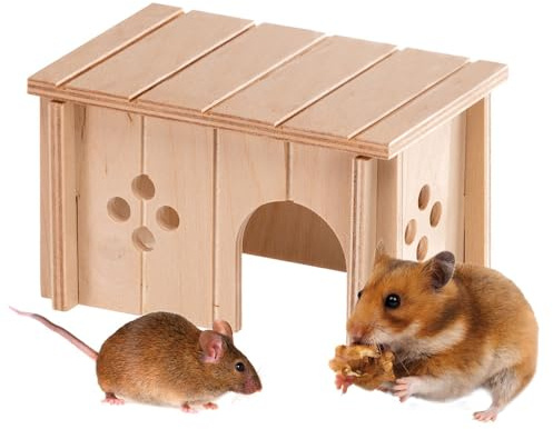 Ferplast Maison en Bois pour Hamsters, Gerbilles et Souris Sin 4642, Bois Certifié FSC®, Fenêtre de Ventilation, Montage sans Outils, 14,5 x 9,5 x H 8,5 cm, Taille S