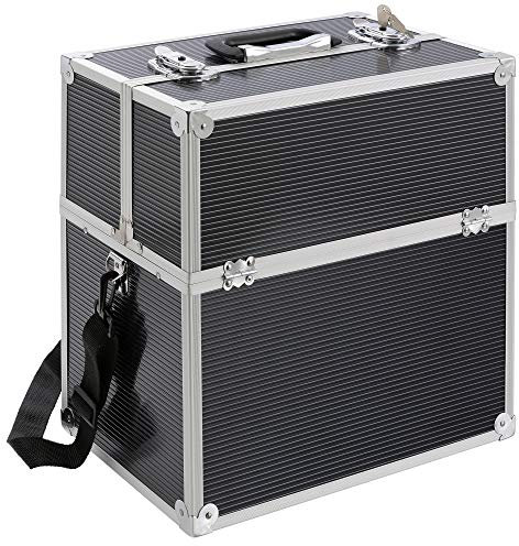 Arebos Kosmetikkoffer | 26L | inkl. Tragegurt | 13 Fächer | Aluminium | inkl. Schloss & Schlüssel | ausklappbare Etagen | individuelle Einteilung durch 8 Trennwände | 39 x 36 x 23 cm | Schwarz