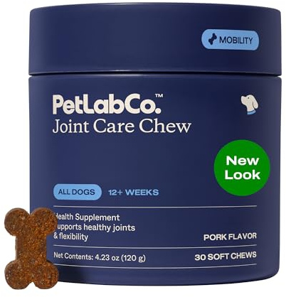 Petlab Co. Joint Care Chews for Dogs - High Levels of Glucosamine, Green Lipped Mussels, Omega 3 and Turmeric - Hip and Joint Supplement for Dogs to Actively Support Mobility, Packaging May Vary
