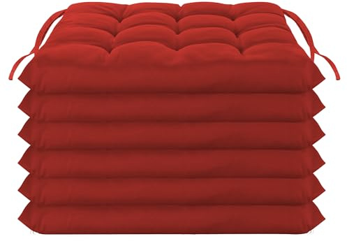 Brandsseller Lot de 6 Coussin de Chaise 40x40 cm Coussin d'assise Rembourrage de Chaise avec Fixations Décoration pour l'intérieur et l'extérieur piqué- Rouge