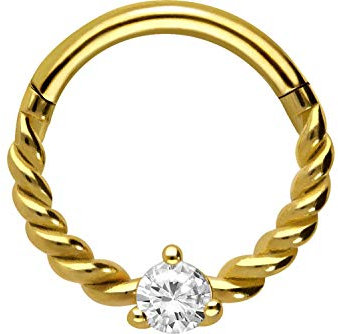 PIERCINGLINE Chirurgenstahl Segmentring Clicker KRISTALL + GEDREHT Piercing Ring Nase Septum Ohr Helix Tragus Goldfarben