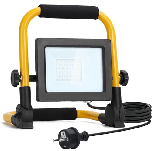 Aigostar Foco de Trabajo LED 20W,1800LM,Foco LED Portátil con Giratorio 360º,Impermeable,Soporte plegable,para Uso en Interiores y Exteriores,para Obra, Taller, Garaje,6500K Luz Blanca