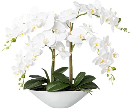 Kunstpflanze Orchidee Phalenopsis, weiß in Keramikschale, 53 cm