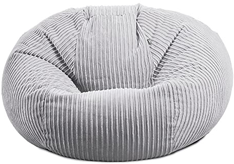 rucomfy Beanbags Jumbo Corduroy Huge Adult Bean Bag Chair. Extra Large Living Room Lounger. 125 (H) cm x 120 (W) cm (Platinum Grey, Beanbag Only)