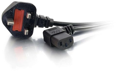 C2G 3 Metre 17 AWG 90 degree power cable (IEC320C13R to BS1363) Right Angle Kettle lead, Black