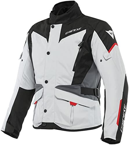 Dainese - Tempest 3 D-Dry, Giacca da Uomo Moto Touring, Giacca Impermeabile, Fodera Termica Rimovibile, Protezioni su Spalle e Gomiti, Grigio Ghiaccio/Nero/Rosso Lava, 56
