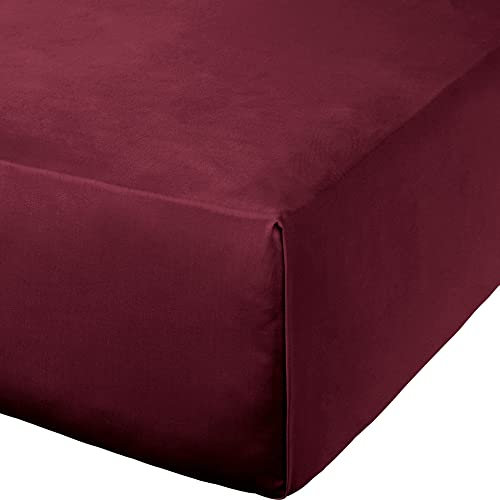 Erwin Müller Bettlaken, Betttuch Mako-Satin Landshut - seidig weich, temperaturausgleichend, ohne Gummizug - weinrot Größe 180x280 cm