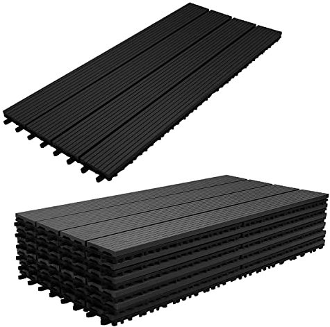 Gimisgu Terrassenfliesen WPC Fliesen, 30x60 cm Holzoptik Klickfliesen Balkonfliesen Klicksystem Terrassendielen Klickfliese Kunststoff Bodenfliese mit Drainage, 6er Set für 1m², Anthrazit