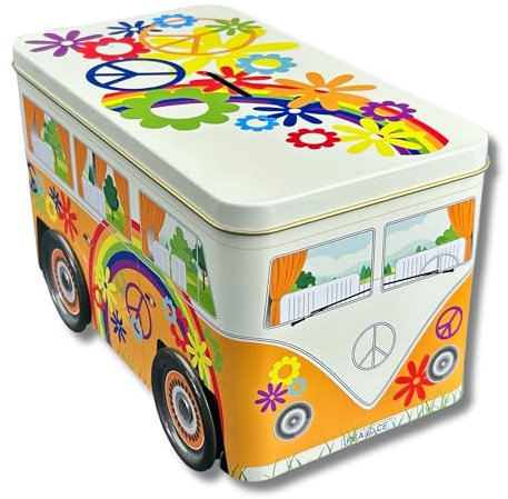 MediMuc Spardose - Peace Truck - Stülpdeckeldose aus elektrolytischem Weißblech - Bedruckung: bunt - (LxBxH) 19,7 x 10,8 x 11,0cm