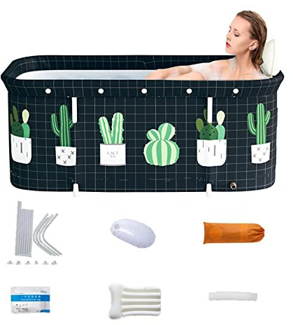 Tragbare faltbare Badewanne,Separates Familienbad SPA-Badewanne, um die Temperatur zu halten verdickte mehrschichtige Badewanne, Gebrauch Zum Baden, Einweichen und Warmhalten. (Kaktus)