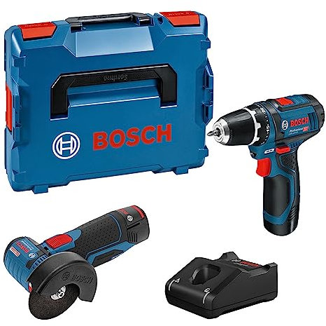 Bosch Professional 12V System Combo Kit: Winkelschleifer GSR 12V-15 + Bohrschrauber GWS 12V-76 (inkl. 2x 2.0Ah Akku, Ladegerät GAL 12V-40, L-BOXX)