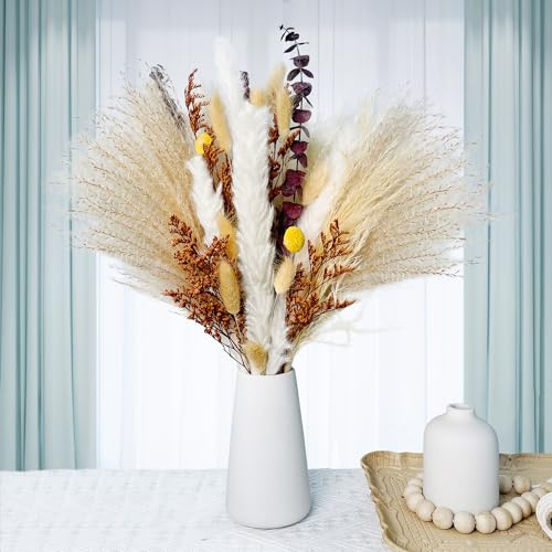 Torkat pampasgräs naturligt torkat blommigt deco gör-det-själv vas för pampasgräs gräs torkad bukett, perfekt för boho vardagsrum sovrum och vas deco (49 st)