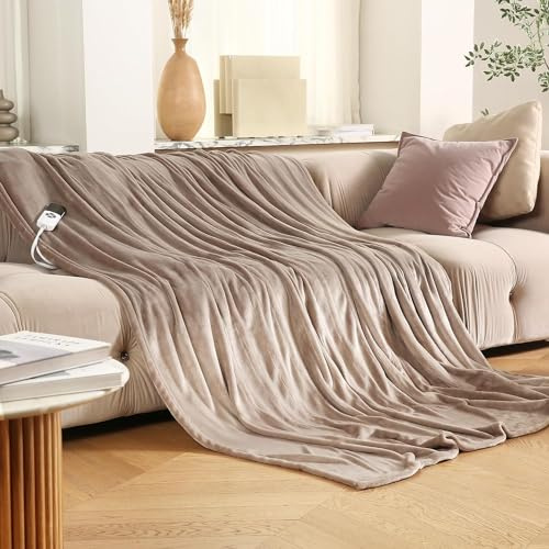 Thermal Fleece Electric Heated Throw Blanket Super Soft Flannel Velvet Faux Fur Mink Throw – 6 Heat Settings – Digital Controller – 4 Hours Auto Shut Off – 130x180cm (Mink)