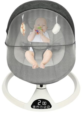 Babywippe, elektrische Babywippe, für Kinder bis zu 12 kg, Gewicht mit Touch-Taste und Fernbedienung, 5 Einstellungen für Swing und Zeit, 0 – 12 Monate (grau)