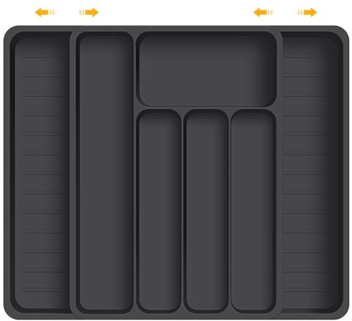 ROELLY Porta Posate Cucina Cassetto, Portaposate da Cassetto con 7 Scomparti, Organizer Cassetti Cucina 37 * 28 cm, per Riporre Stoviglie da Cucina, Riporre Cassetti, Nero