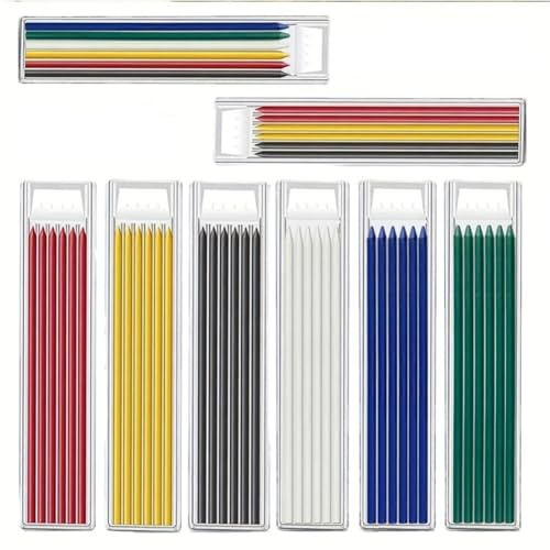 MROOFUL Tiges de recharge colorées remplaçables de 2,8 mm pour le travail du bois, mines à trou profond, outils de marquage, taille-crayon spécial, noyau de 12 cm de long