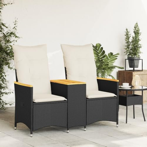 Faroom Rattan Balkonmöbel-Set - Gartenmöbel Sofa Set mit Tisch & Polster - Balkonmöbel klein - Gartensofa 2-Sitzer Verstellbar - 2 Gartensessel mit Beistelltisch, Balkon Möbel für 2 Personen Schwarz