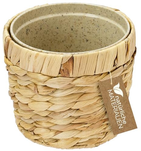 HMF Pot de Fleurs innovant tressé en Jacinthe d'eau, avec Pot de Plantes en matières premières durables, Rond | 14 cm de diamètre