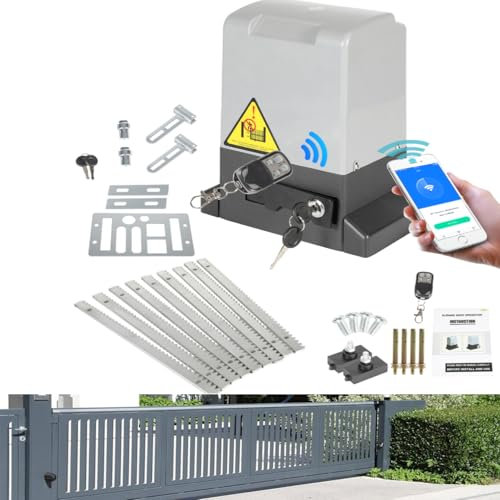 Izrielar 550W Flügeltorantrieb Automatischer Schiebetorantrieb, Bluetooth-Steuerung Toröffner garagentorantrieb bis 1200 kg, 12M Schiebetor Hoftorantrieb, mit 2 Fernbedienung