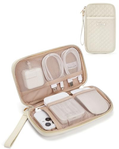 bagsmart Kabel Organizer, Electronic Bag Kabeltasche Organizer, Reise Zubehör Tasche, travel Essentials Ladegerät, Kabel, USB Stick, Mobile Phone Charging Cable, Beige